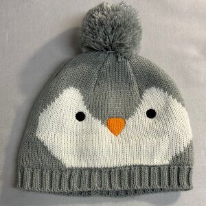 ⭐️ Indigo LIKE NEW Infant Knit Cap with Pom Pom - Gray and White